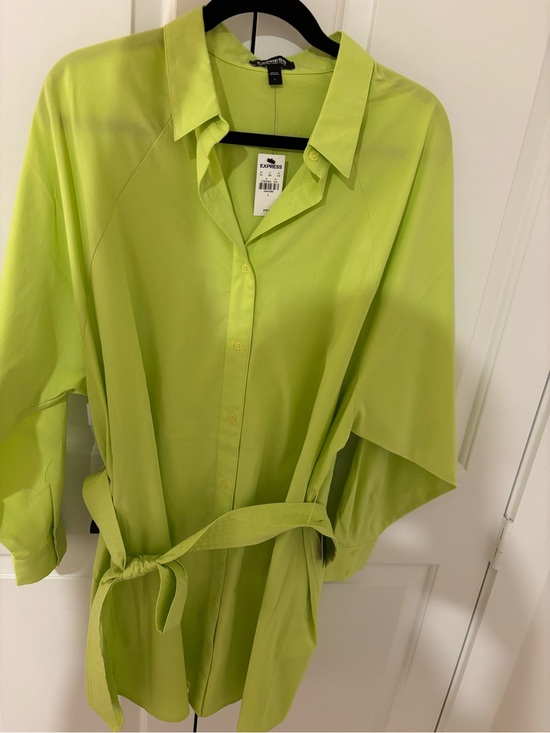 Express Dresses & Skirts - Express Neon Lime Shirt Dress with Tie Waist